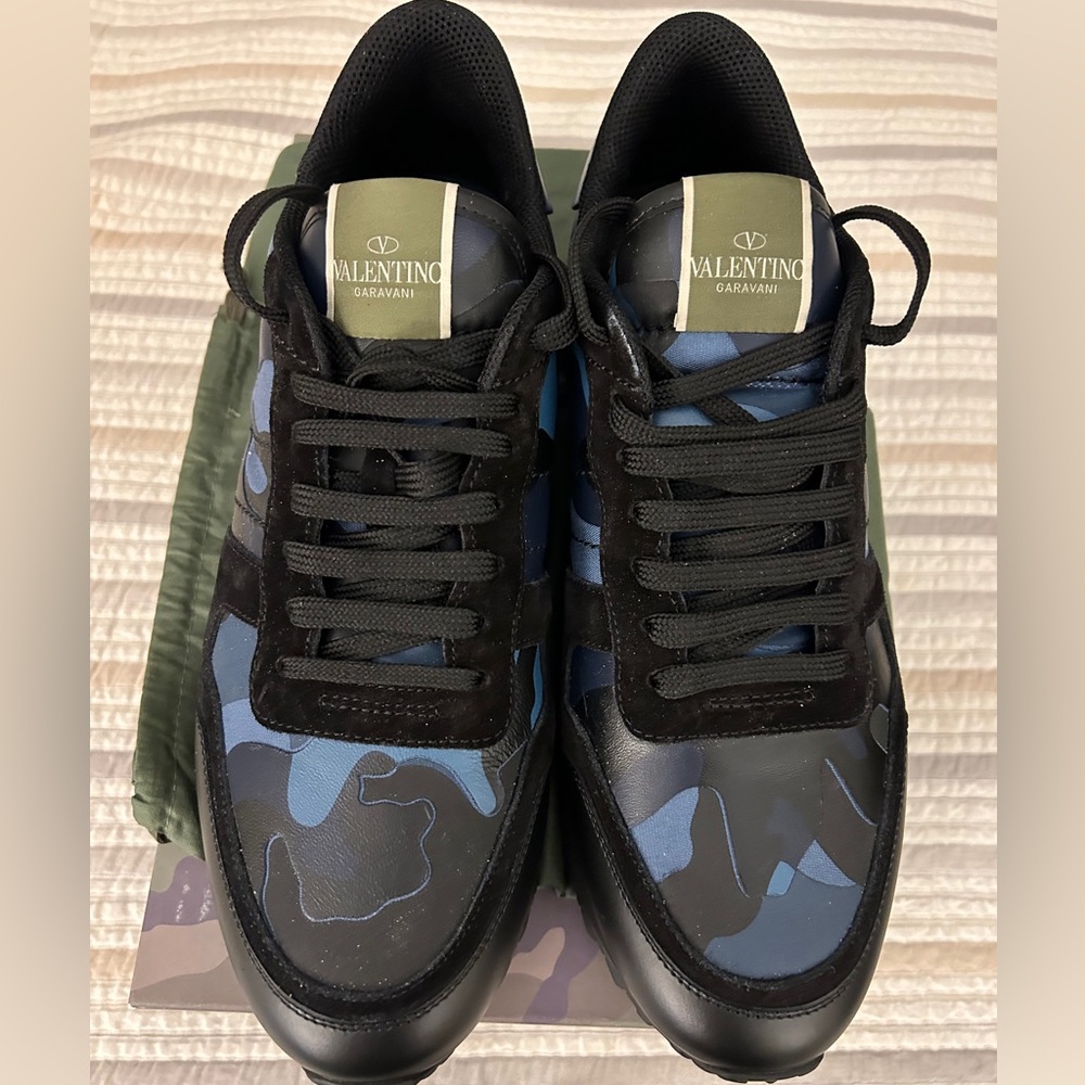 Valentino Blue and Black Camo Rockrunner Sneakers